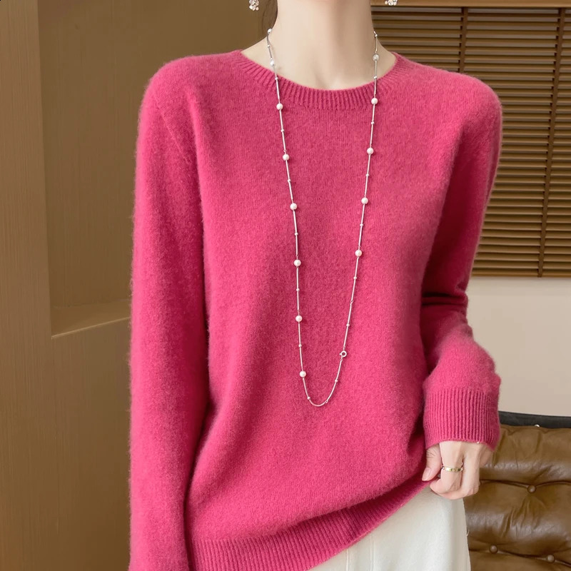 Fashion 100 Merino Wool Sweater Cashmere Pullover ONeck Long Sleeve Women Knitwear Autumn Winter Clothing Y2K Tops O Ling 251023
