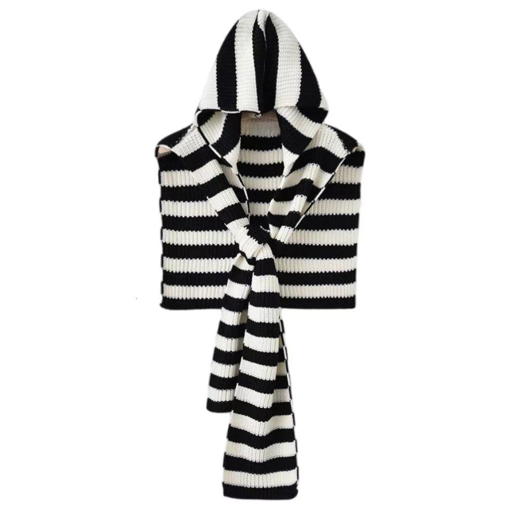 Autumn Winter Large Knitted Hat Scarf Combo for Women Casual Versatile Hooded Shawl Cape Neck Warmer