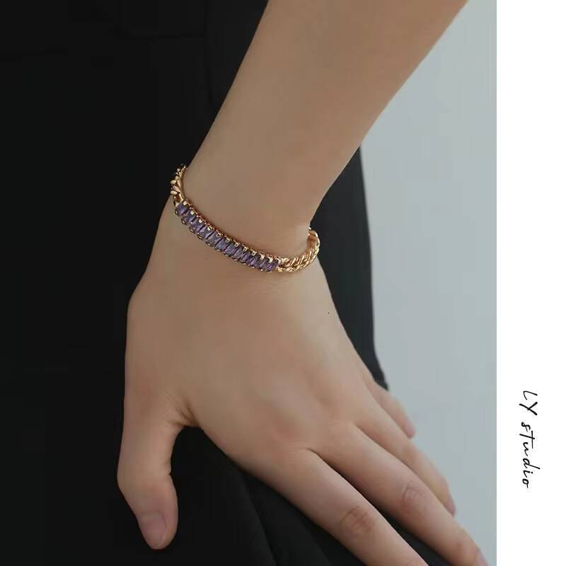 High Quality Wholesale Fashion Niche Simple Design Colorful Transparent Long Diamond Titanium Steel Bracelet