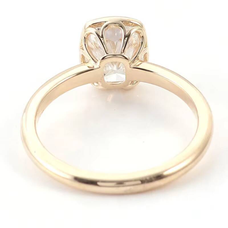 14K Gold Moissanite Engagement Ring Solitaire Women VVS Elongated Cushion Cut Bezel Setting Moissanite Ring