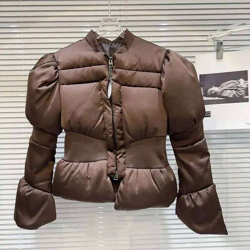 2025 Winter New Items Fashion Women's Thread Waist Design Warm Jacket Casual Solid Color Zipper Cotton Padded Womens Coat