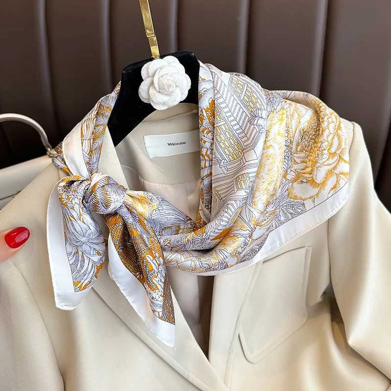 Luxury Silk Feeling Square Scarf Wen ral Print Neckerchief Haiand Foard Off Bandana Echarpe Tie Shls Wrs Satin Y251024