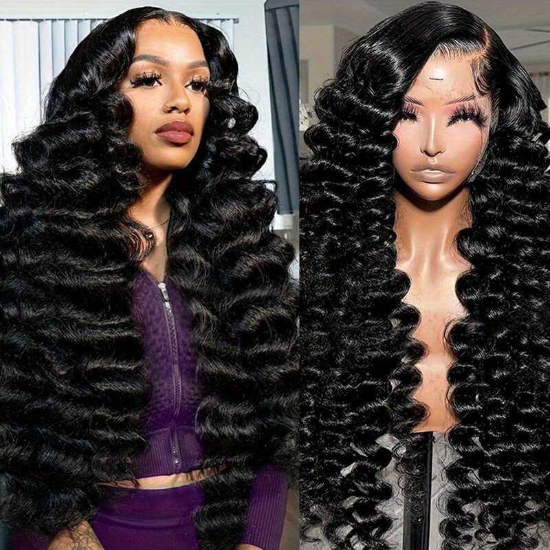 200% Density Glueless 4x4 HD Sheer Pre-Plucked Baby Hair Loose Deep Social Potluck Suitable Gift Full Women Glueless, Ready to Wear Wigs, Lace Front R