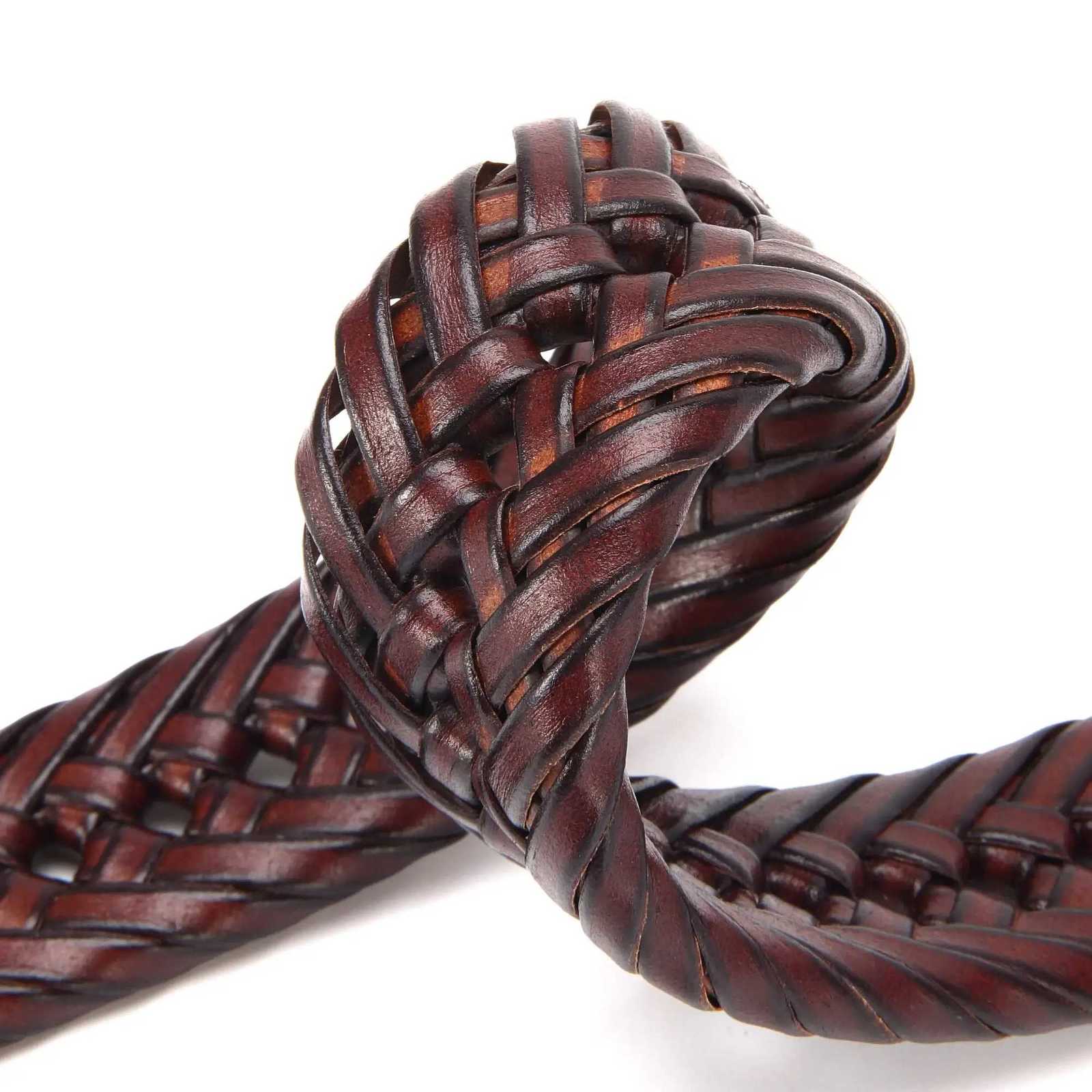 Men Belts Genuine Leather LONG Large Pin Buckle Metal Automatic Buckle High Quality Braided Vintage Casual for Jeans Women Strap W251024