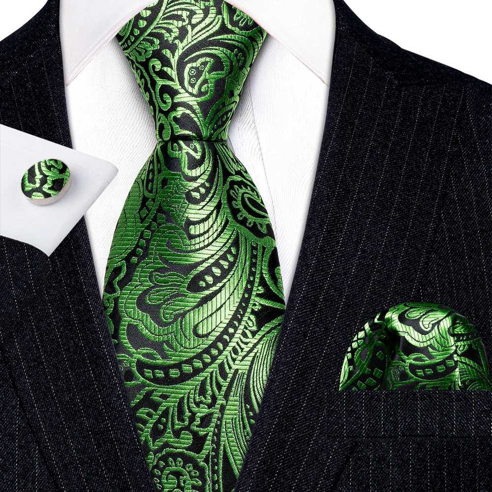 Fashion Silk Men Tie Green Teal e Solid Paisley Striped Plaid ral Necktie Handkerchief Cufflinks Set Barry Y251024