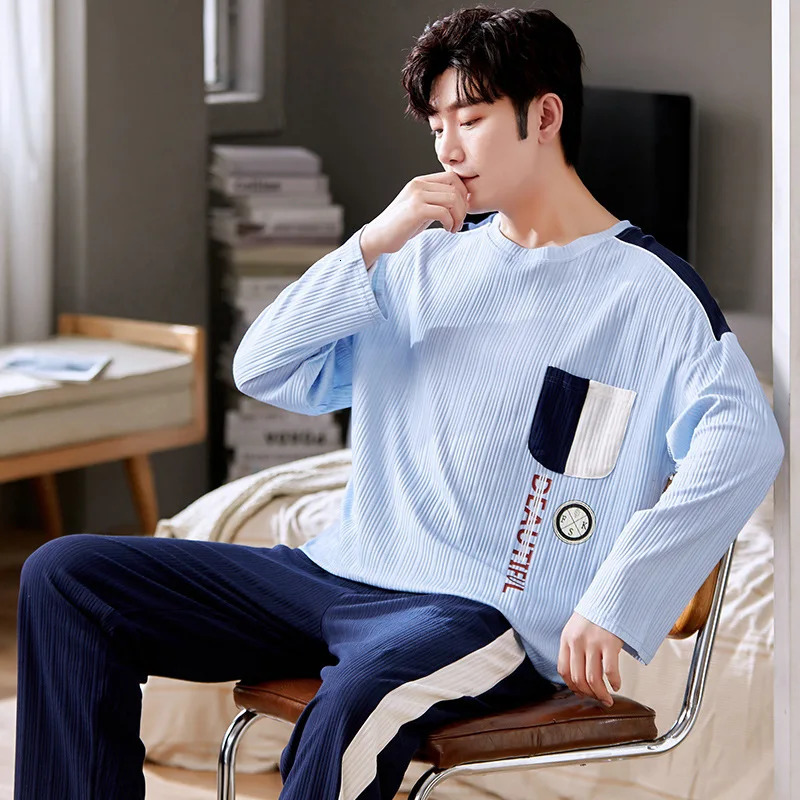 100 Cotton Men Pajamas Set Long Sleeve Pijama for Male SXXXL Size Homewear Pure Cotton Loungewear Nightie Sleepwear Man Pyjama 251021