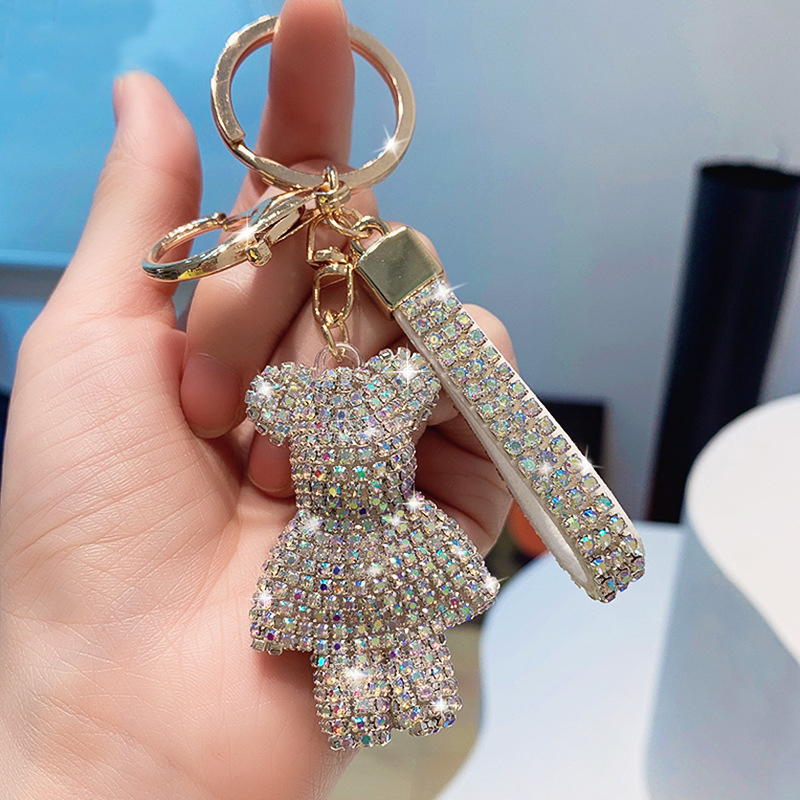 Creative Viral Rhinestone Embedded Bear Keychain Bling Car & Bag Charm Sparkly Bear Pendant for Women