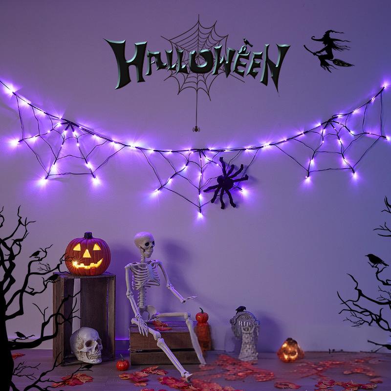 Halloween Spooky Dual Color Spider Web LED Strings - USB/Battery Operated & Remotely Controlled159---HZZW