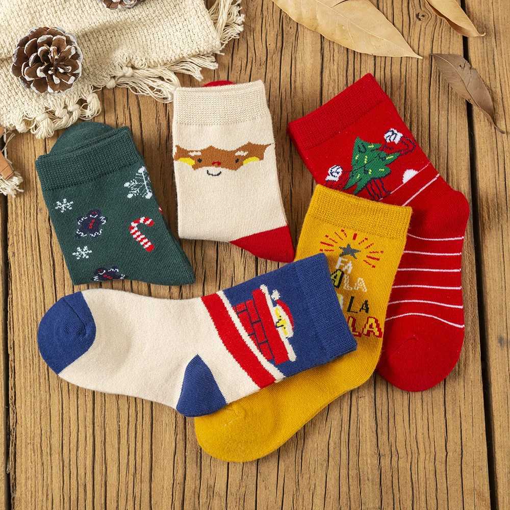 5Pairslot Kids Socks Autumn Winter Socks Children Cotton Christmas Socks For Students Girls Boys Cartoon Cute Warm Socks J251024
