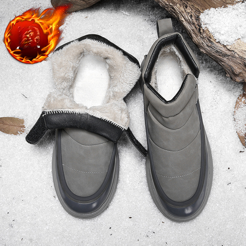 Men's designer fashionable snow boots with high top, low cut, smooth leather surface, wool lining, thick insulation shoes, thick wool winter men&