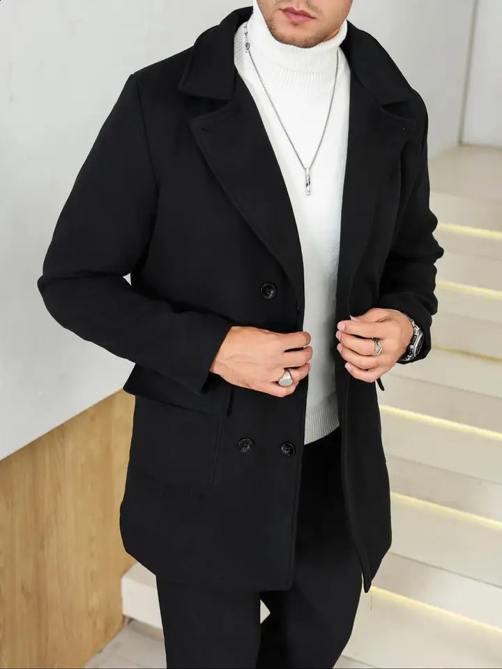 Mens Woolen Overcoat Casual Fashion Long Sleeve Jacket with Pockets Fall Winter Outerwear for Daily Wear Business 251018