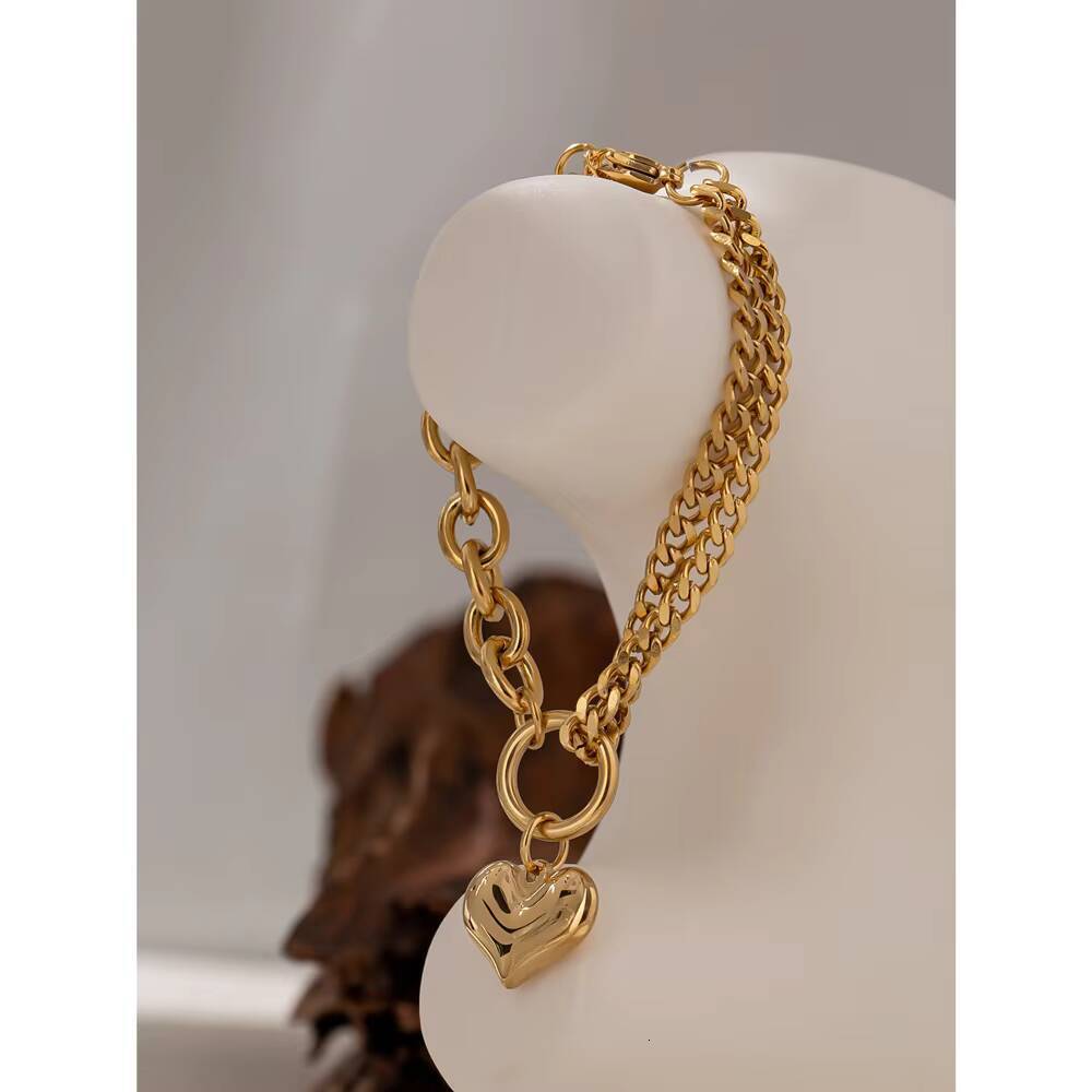 High Quality Retro Love Gold Bracelet Female Internet Celebrity Same Style Hip Hop Niche Simple NonFading Bracelet