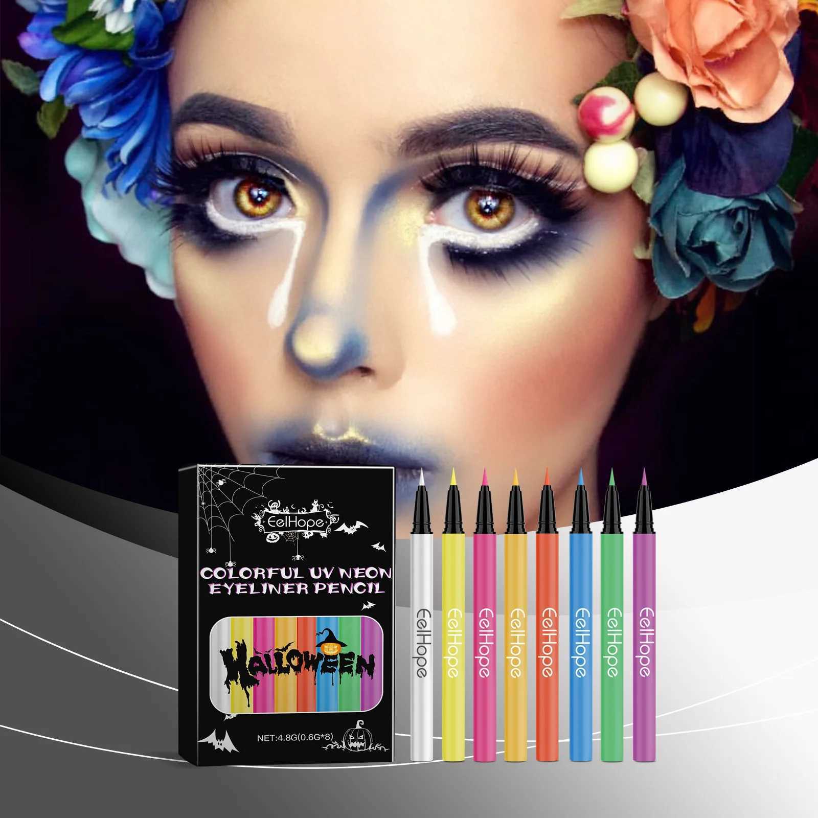 8color Halloween Neon Liquid Eyeliner Eye Makeup Long Lasting Highlighter Paint Face Waterproof Rainbow Shadow Makeup CosmeticsL251024