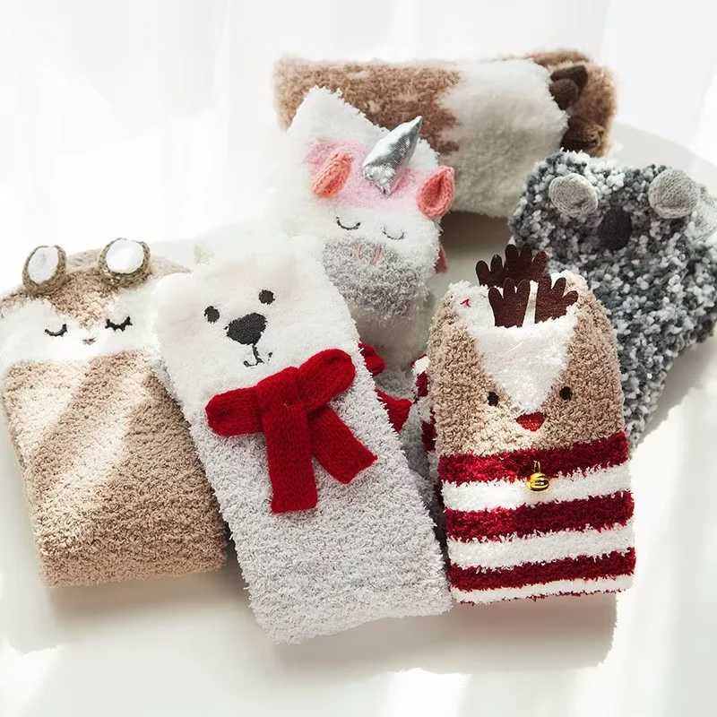 Christmas Childrens Socks For Girls Boys Coral Fleece Kids Striped Long Socks Winter Warm Stockings New Years One Size 28Years J251024