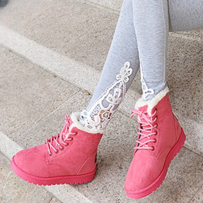 Autumn and Winter Fashion New Casual Comfortable Plus Veet Warm Solid Color Cross Belt Round Toe Women's Short Boots ddmythur