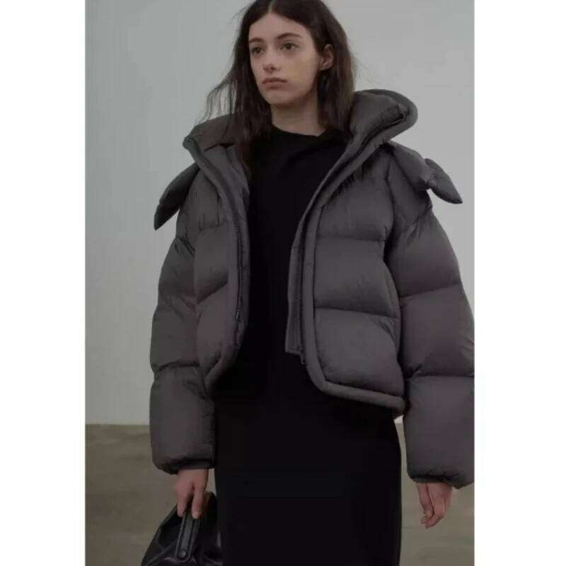 Winter Women's New Cropped Jacket Warm Stand-Up Collar Hooded Cotton Parkas High-End Thickened Bread Coat Outerwear Loose Womens Coat