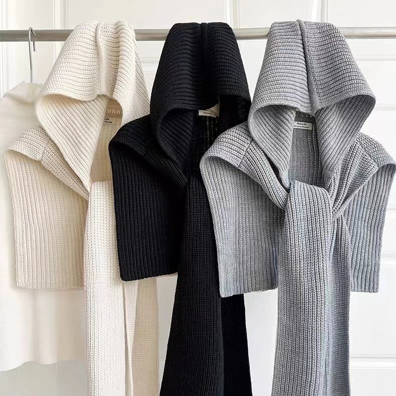 Outdoor Warm for Women, Autumn and Winter, Face-Slimming Shawl Scarf, Fashionable Casual Versatile Knitted Hat