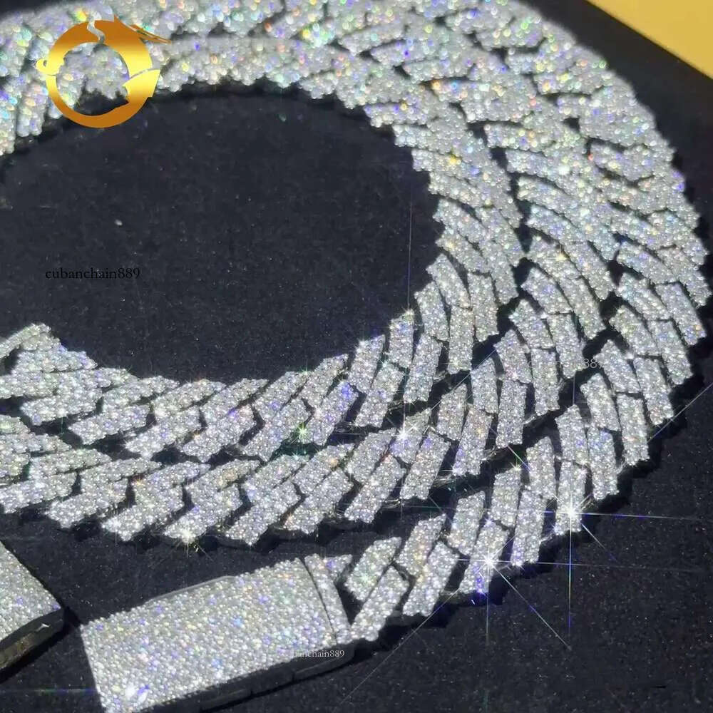 hip hop jewelry cuban link chain necklace designer for men 2 row bling moissanite dia 14MM wide choker iced out chains necklaces prong gold plate rock