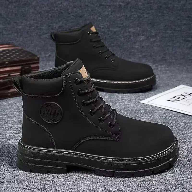 Mens Boots Autumn 2025 High Top Workwear Boots British Style Korean Version Thick Soled Lace Up Anti Slip Warm Waterproof Boots W251024