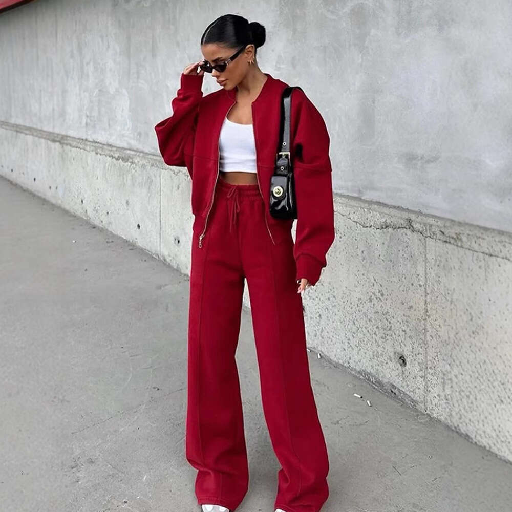 Casual American Autumn Winter Cardigan Sports Women's Fashion Street Style Long Sleeve Jacket and Pants Two-Piece Set
