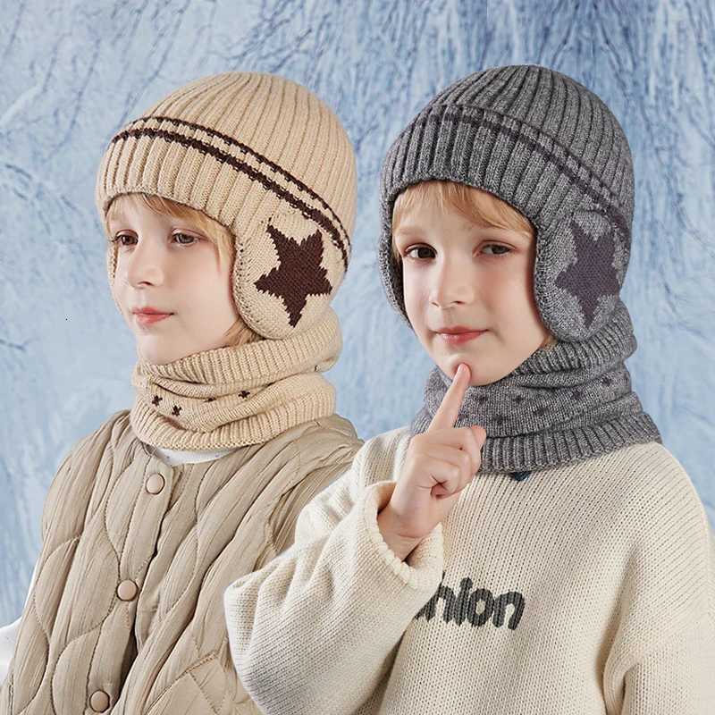 2pc312Y childrens hat for warmth in autumn and winter a thick windproof earprotecting hat and scarf set for boys and girlsL251024