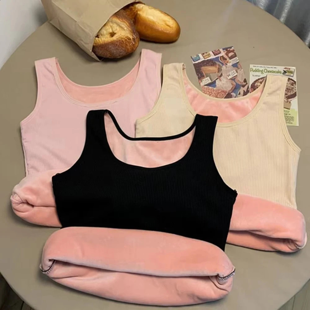 Women Plus Size Fleece Lined Tank Top Winter Thermal Underwear Thick Camisole Warm Velvet Vest Bottoming Top 251023