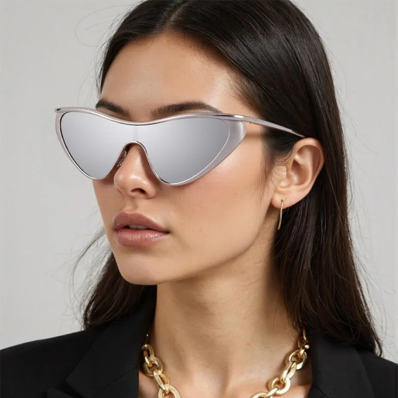 Y2K Metal Gold Silver Frame UV400 Sunglasses Women Men Cat Eye Personality Eyewear Lenses Goggle Shades 251023
