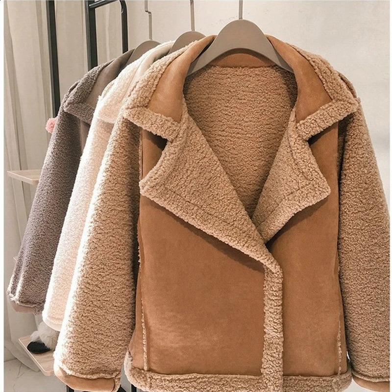 2023 Womens Autumn Winter Lamb Wool Sheepskin Coat Fur Onepiece Thickened Jacket Casual Warm Oversized S 4XL 251018