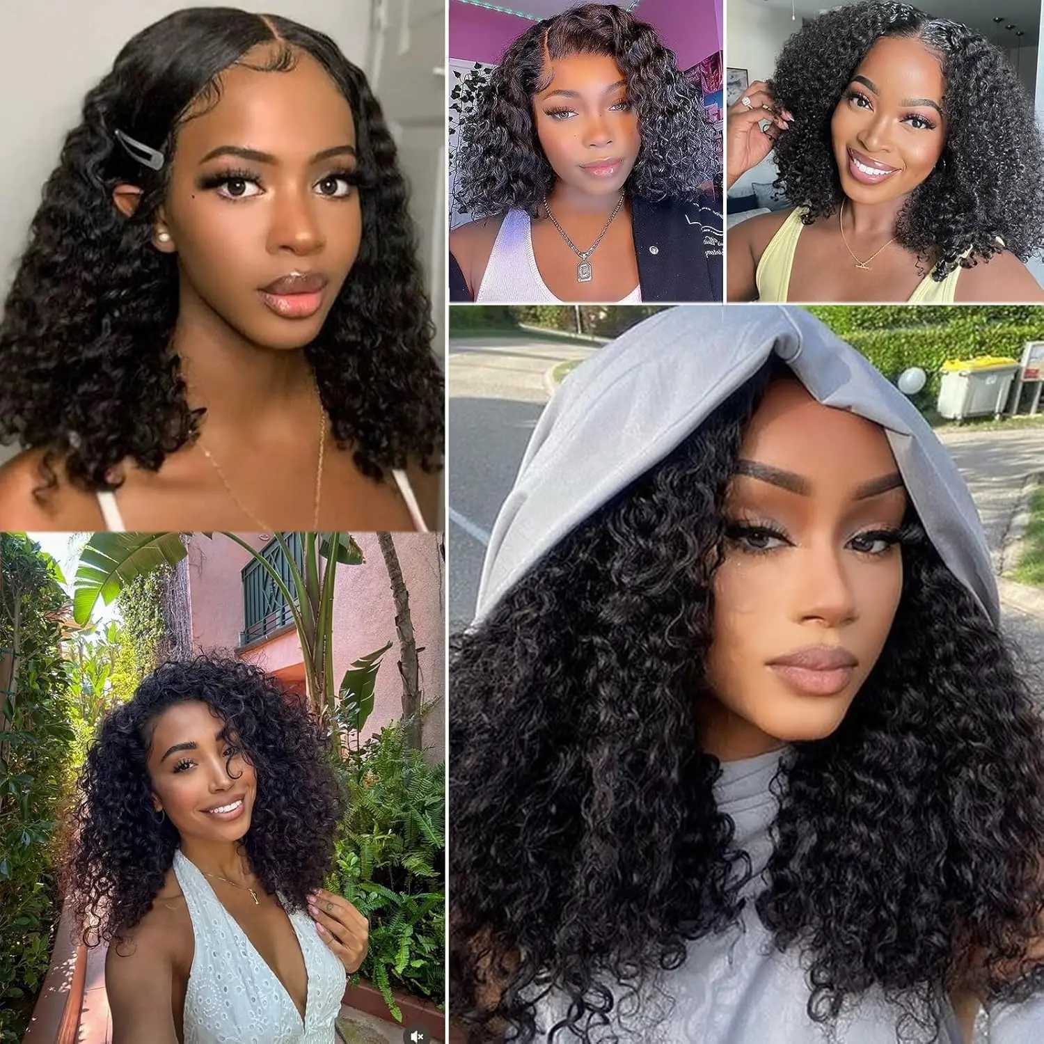 Short Curly Water Wave Human Hair Bob Wigs 13x4 HD Lace Frontal Human Hair Deep Wave Transparent Lace Front Wigs For Women 180 W251023