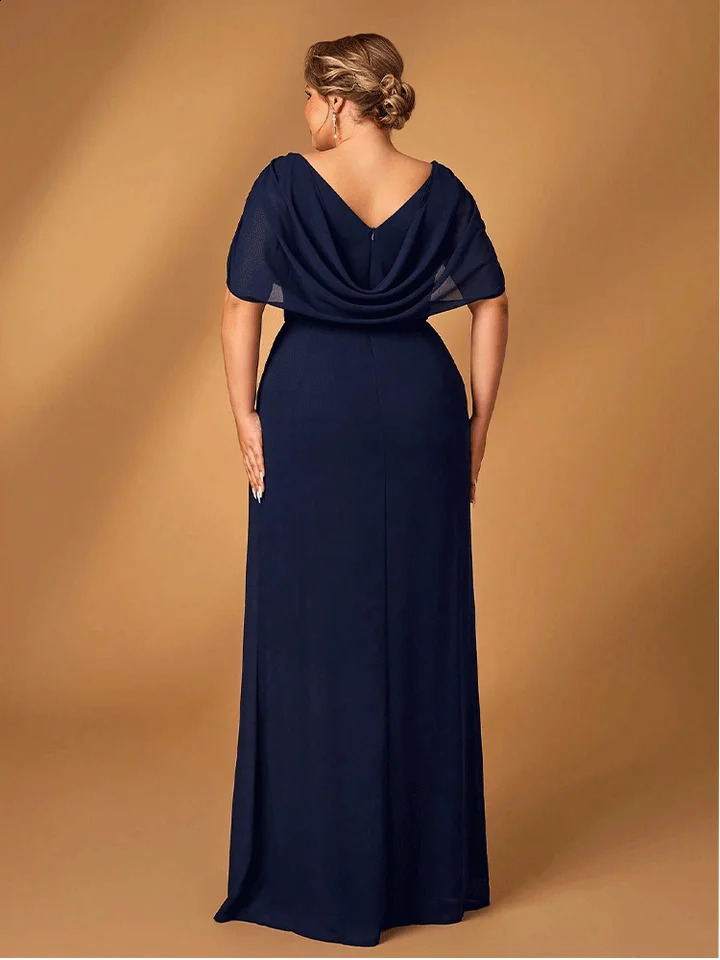 Plus Size Mom Evening Dress Wedding Reception Party Shiny Plus Size Chiffon Mother Navy Blue Evening Dress 251023