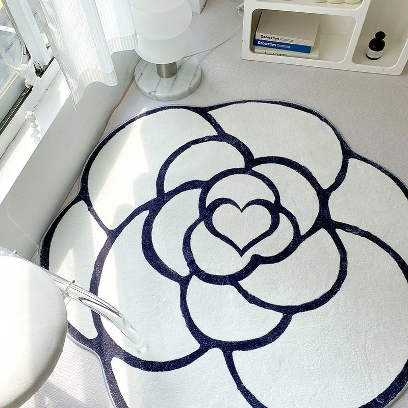 Camellia Shape Floor Mat Luxury Living Room Bedroom Cloakroom Crystal Velvet Non-Slip Dirt Resistant And Easy To Care Carpet Home Decor H260226