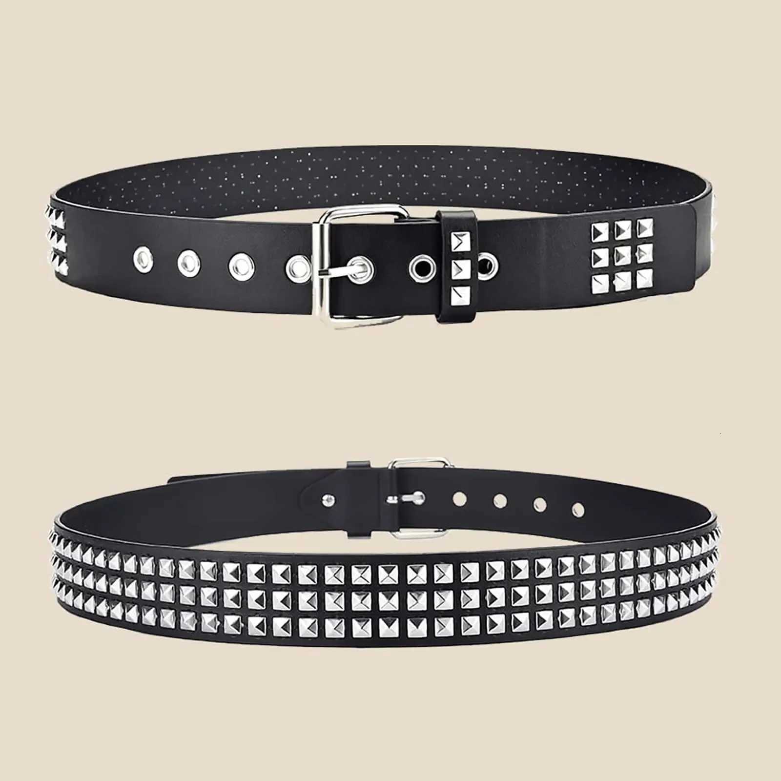 Fashion New Square Bead Rivet Belt Metal Pyramid Belt Men and Women Punk Hardware Jeans Belt Y2K Belt Designer Belt Womens Belt W251024