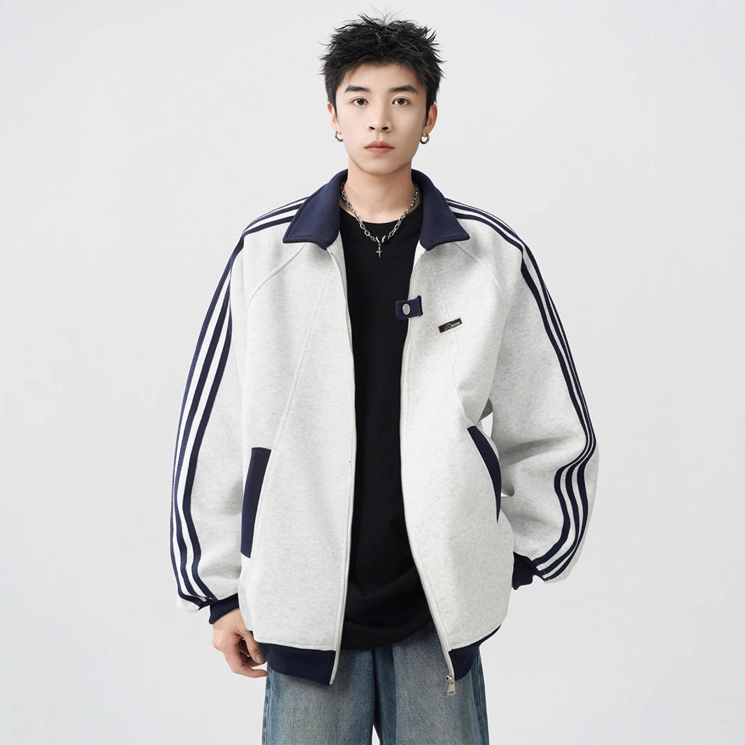 American Style Striped Casual Cardigan Sweatshirt Men Autumn Winter Designer Hoodie Jacket Tracksuit Men Polo Veste Coat New Trendy Brand College Styl