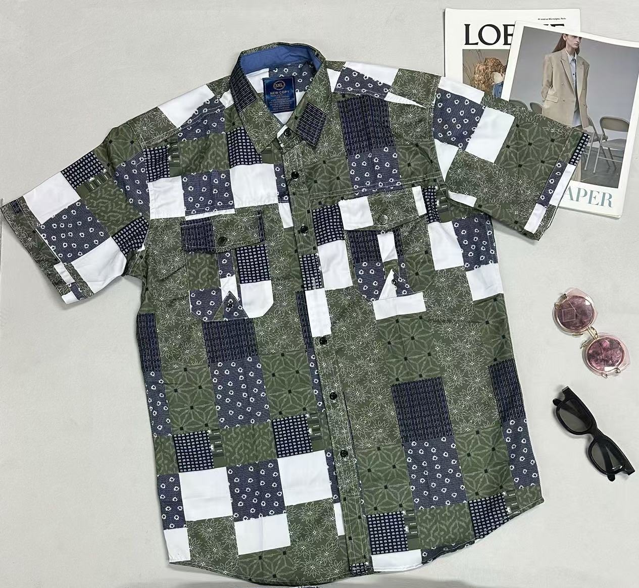 Men's Loose Short-Sleeve Shirt with Digital Print & Pocket Design, Trendy Summer Casual Button-Down, Breathable & Stylish Quick drying anti wrink