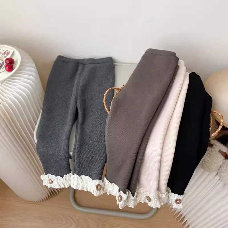 MILANCEL New Winter Childrens Leggings 16T Patchwork Lace Flower Fleece Lining Girls SkinnyPants Thicken Kids Render PantsT251024