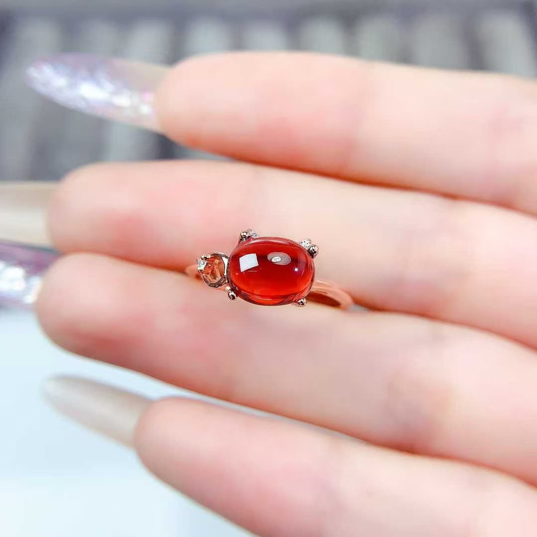 925 silver Cabochon gemstone ring natural garnet ring with certificate 7mm*9mm 2ct real garnet jewelry with thick 18K gold plating