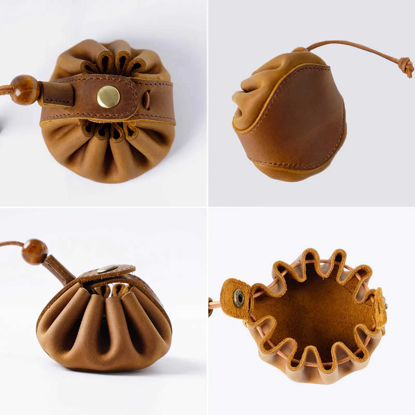 Genuine Leather Drawstring Pouch Portable Coin Purse Key Holder with Snap Handmade Mini Coins Organizer Bag Z251023