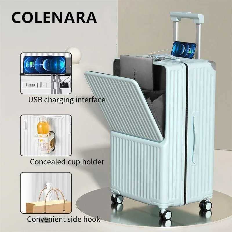 COLENARA 24262830 Inch Large Capacity Luggage New Front Opening Laptop Bag Trolley Style Travel Bag PC Rolling SuitcaseW251024