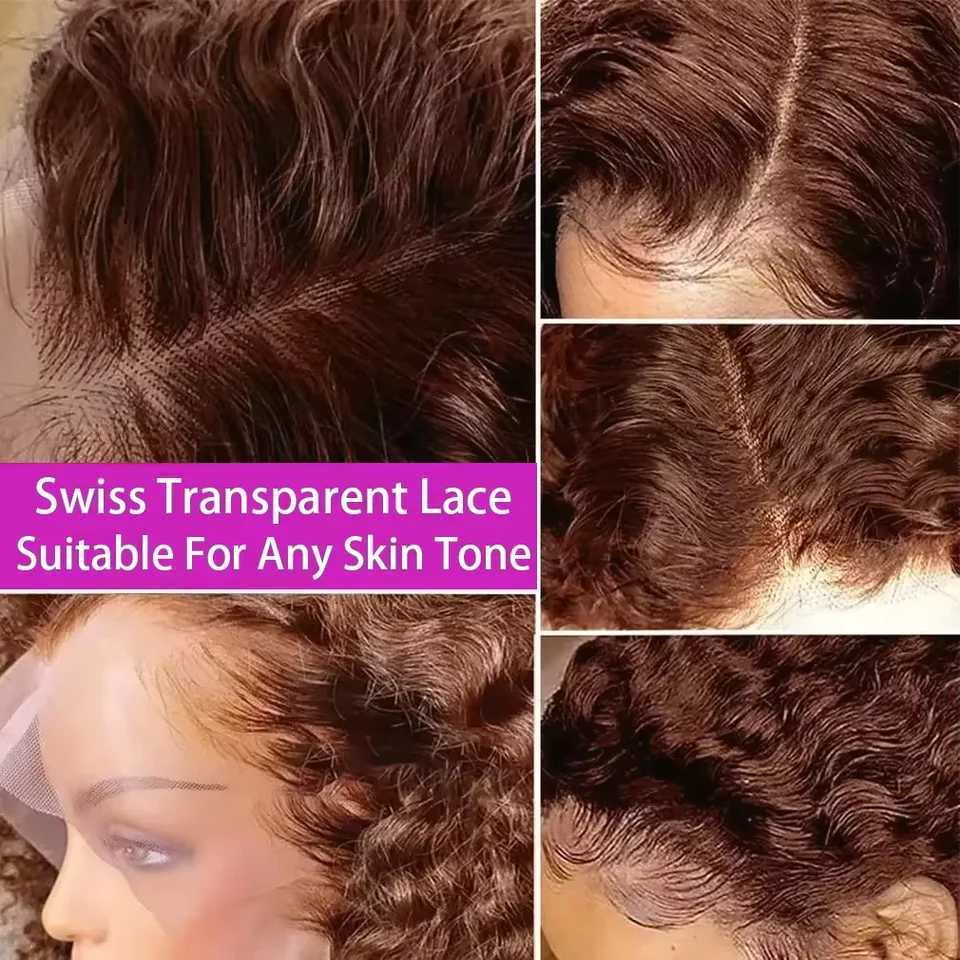 Deep Wave 4 Brown Water Wave Human Hair Bob Wigs 134 Lace Frontal Wigs Human Hair Short Wig Transparent Lace Human Hair Wig W251023