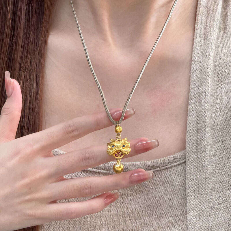 Cute Lion Pendant Brown Braided Sweater Chain for Women High-End Personality Versatile