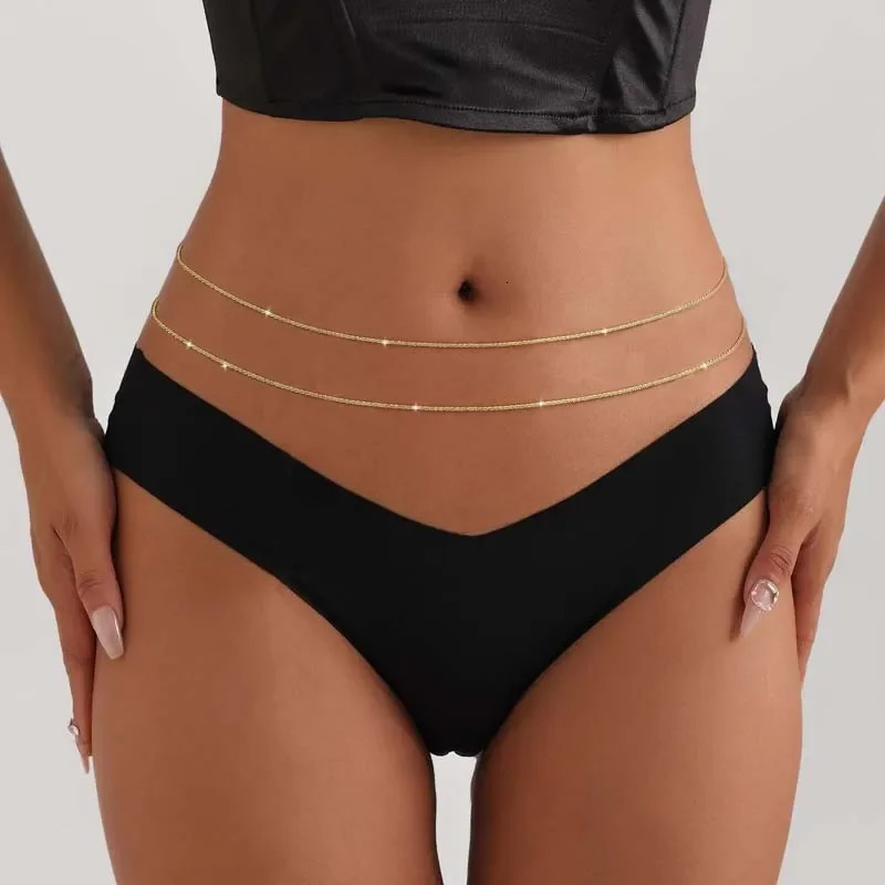 Simple Silver Color Double Layered Waist Chain for Women Fashion Metal Shiny Thin Belly Chain Bikini Body Jewelry Accessories 251023