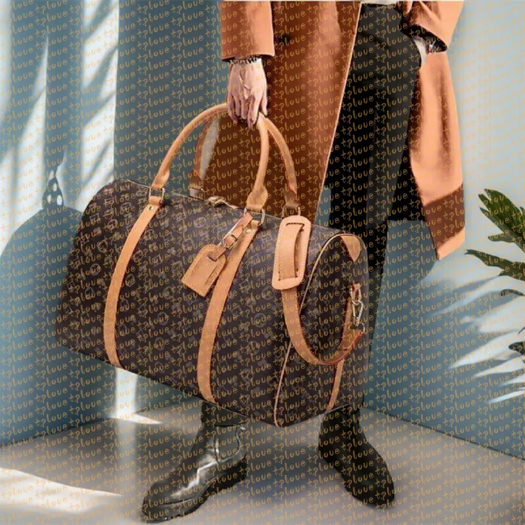 Designer Travel Duffle Bag for Men and Women,PU Leather Luggage Bag Weekender Overnight Bag,Large Crossbody Tote,Carry-On Luggage