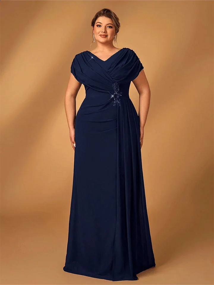 Plus Size Mom Evening Dress Wedding Reception Party Shiny Plus Size Chiffon Mother Navy Blue Evening Dress 251023