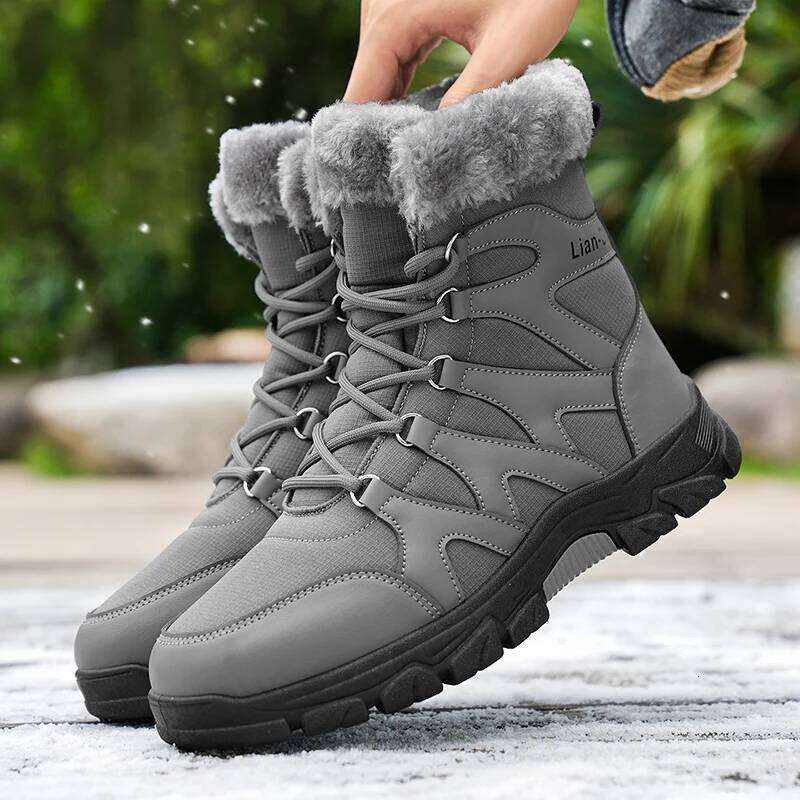 New Mens Winter Warm Plush Mid-Calf Outdoor Anti-Slippery Waterproof Snow Boots Fashion Cotton Shoes For Men