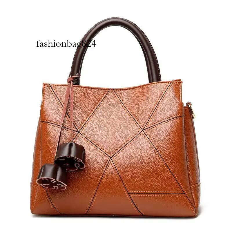 Premium Leather Women's Crossbody Handbag - Designer Patchwork Bag for Mature Moms