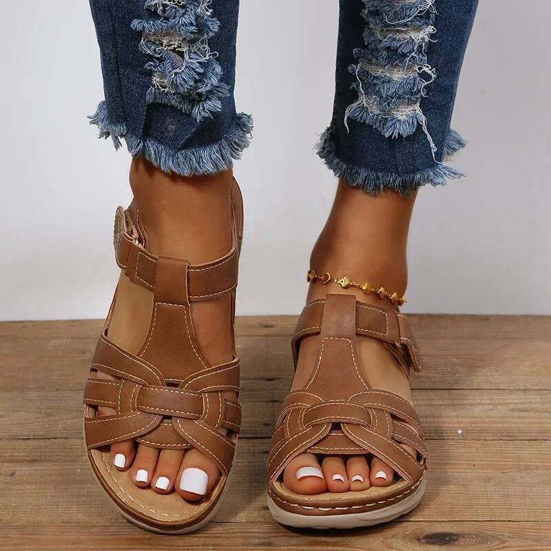 2024 Hot Sale Ladies Shoes Open Toe Women's Summer Rome Hollow Solid Outdoor Casual Comfortable Beach Wedge Sandals ddmypanda