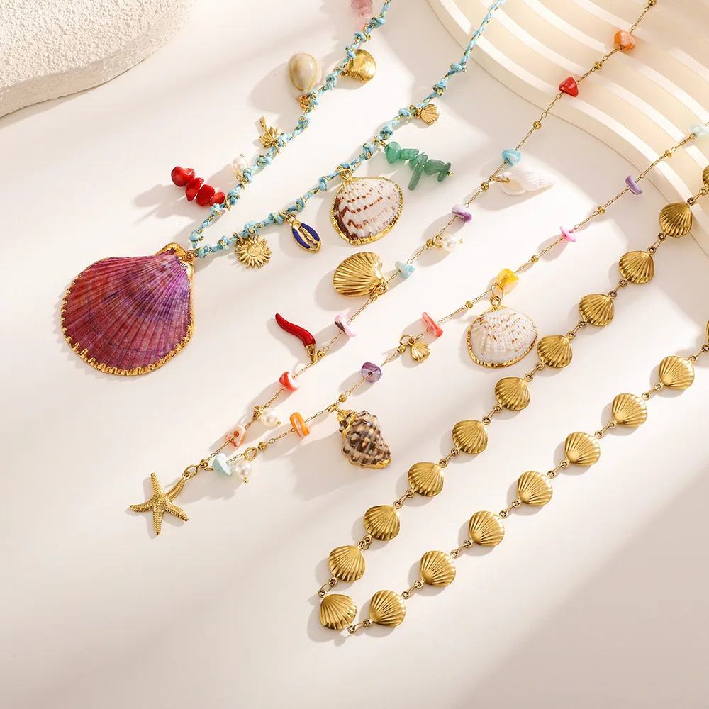 European American Shell Pearl Stainless Steel Chain Women Beach Fun Colorful Natural Stone Waist Chain Color Preserving Jewelry 251023
