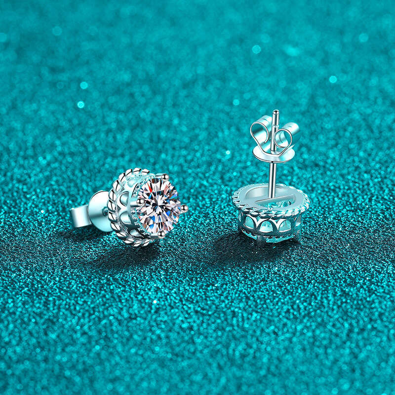 DHCollections-- Sterling Sier for Women Round Ball Moissanite Earrings Plated with PT950 Gold Jewelry