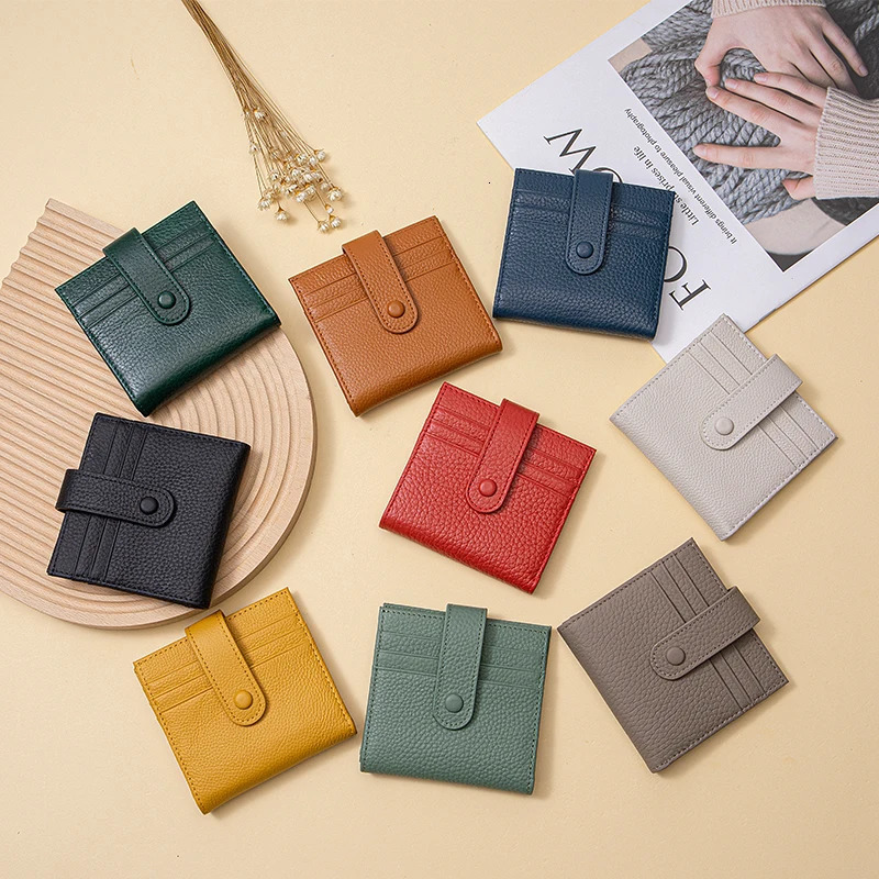 Genuine Leather Women RFID Blocking UltraThin Mini Short wallet Small womens twofold purse with 9 Cards Slots 1 Coin pocket 251014