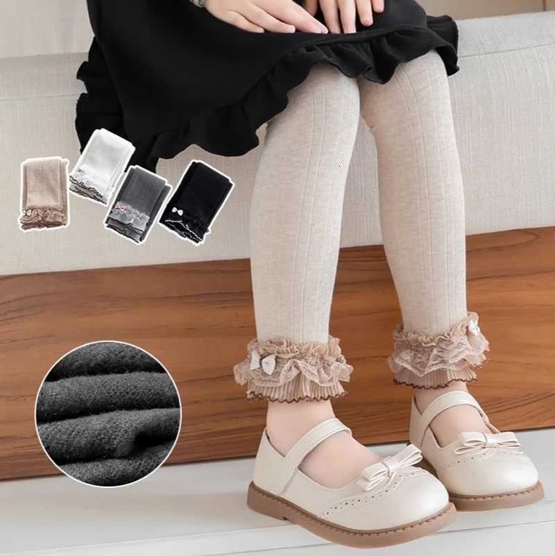 Autumn Winter Girls Leggings Lace Ruffle Fleece Lined High Waist Cropped Pants Korean Style Princess Tights for 312Y GirlsT251024
